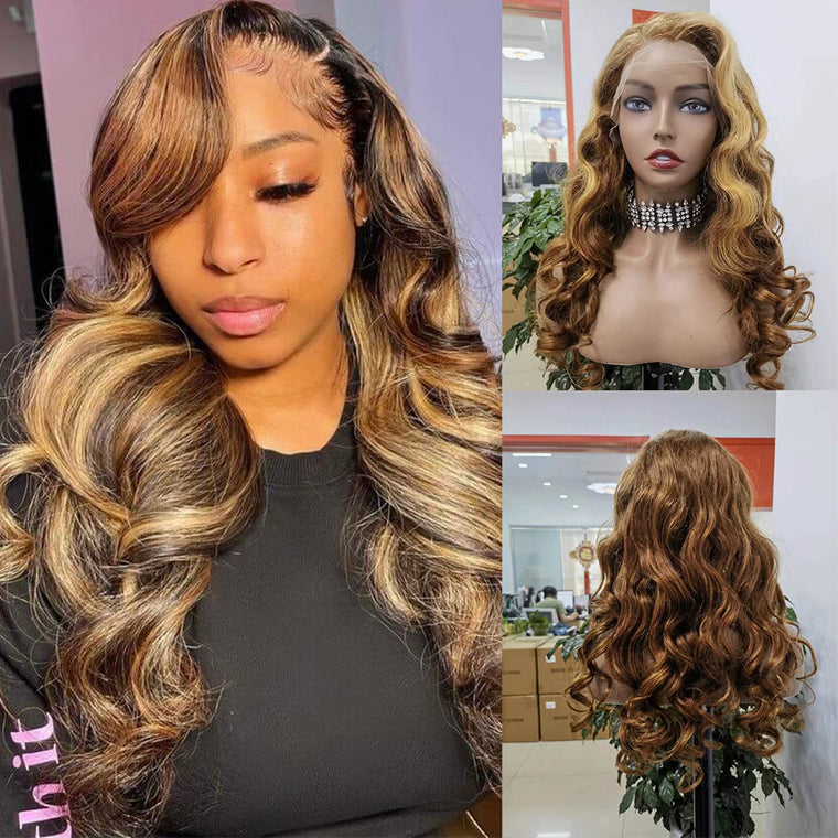 Brown Highlight Loose Wave Lace Wig 13x4 Human Hair Long Wigs for Black Women