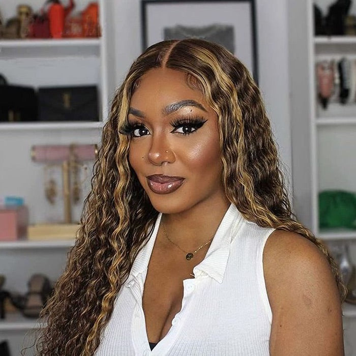 P4/27 Highlight Human Hair Deep Wave Wig Lace Frontal for African American