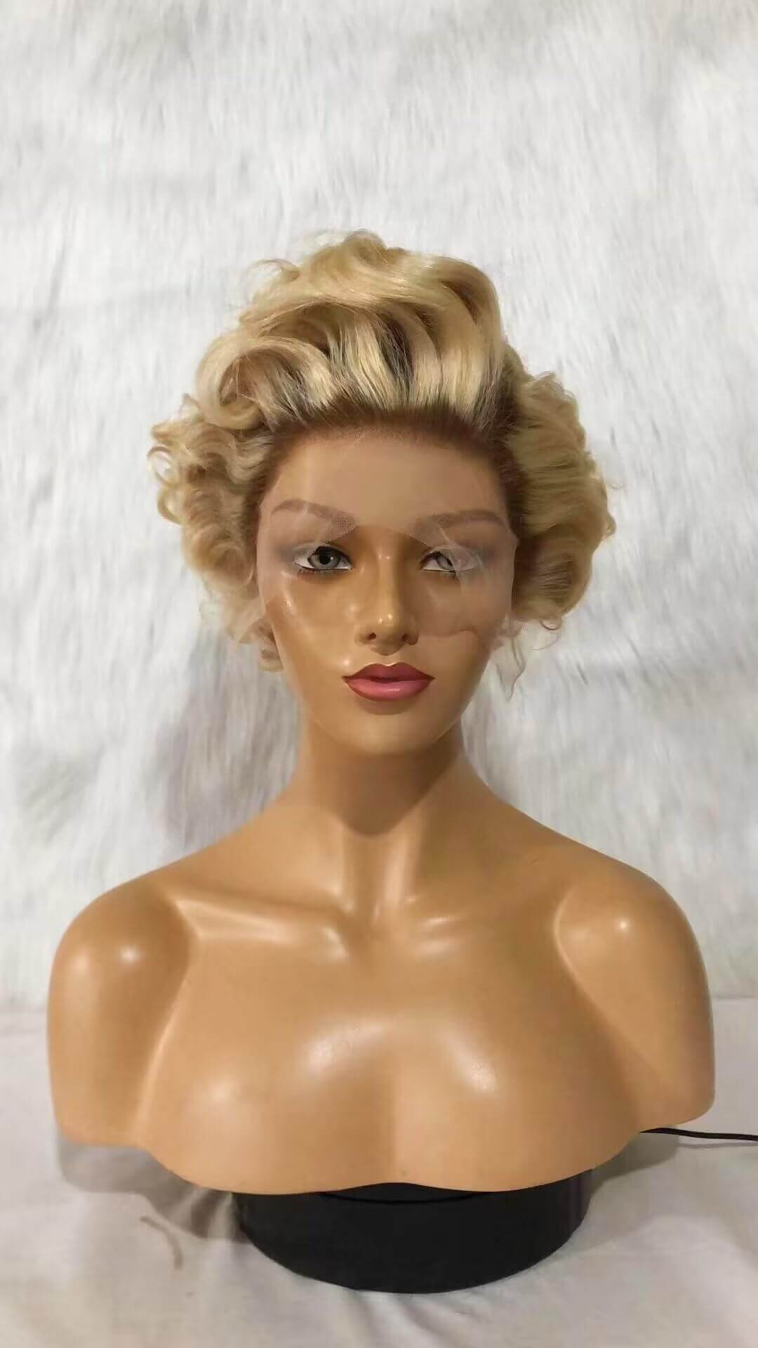 brown ombre blonde wave pixie cut wig human hair