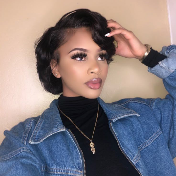 Black pixie cut lace front wigs human hair Lace Front 13x3 for African American