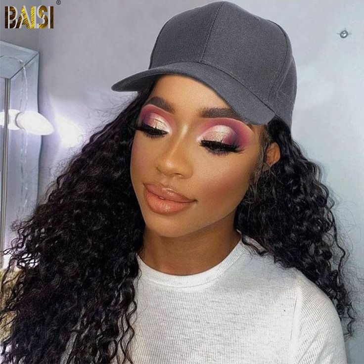 Long Baseball Cap with Curly Hair Attached 18inch Hat Wig for Women