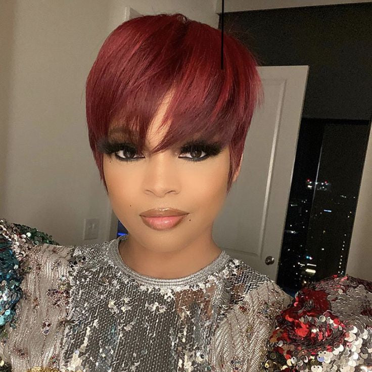 99J Burgundy Pixie Cut Wig Lace Wig 13x4 Human Hair Straight for African American