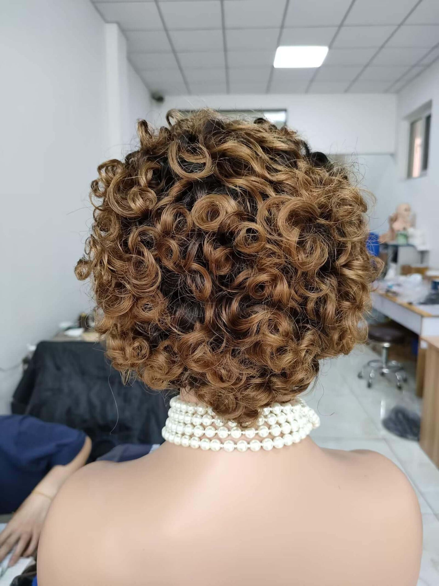 dark brown ombre black curly pixie cut wig human hair