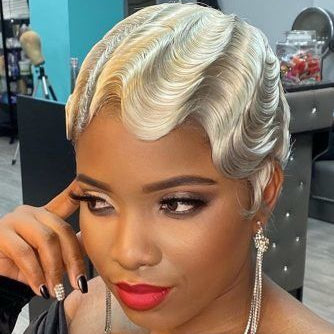 Blonde Pixie Finger Wave wig Lace Front 13x6 Human Hair for Black Women