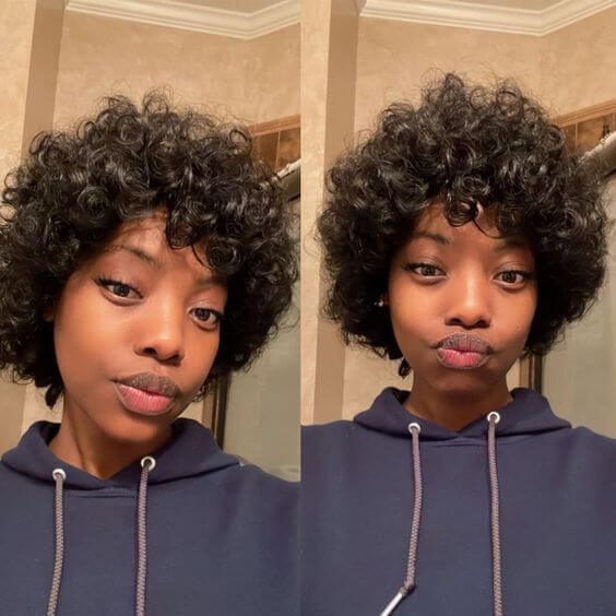 Short Curly Human Hair Lace Front Wig 13x6 for African American-main