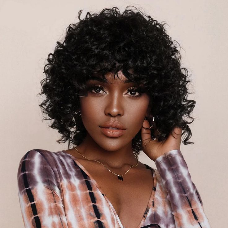 Black Curly Pixie Cut with Bangs Lace Frontal 13x6 Short Human Hair Wig for black women