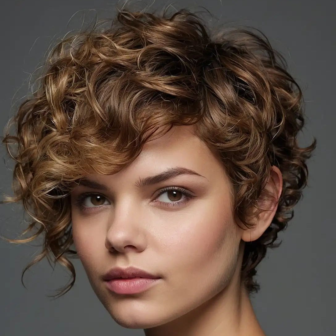 Light Brown Pixie Cut Human Hair Deep Wave Wig Lace frontal for African American