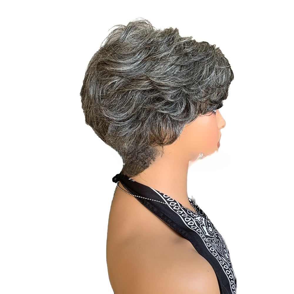 Short Salt and Pepper Wigs Human Hair Pixie Cut Wig for Black Women