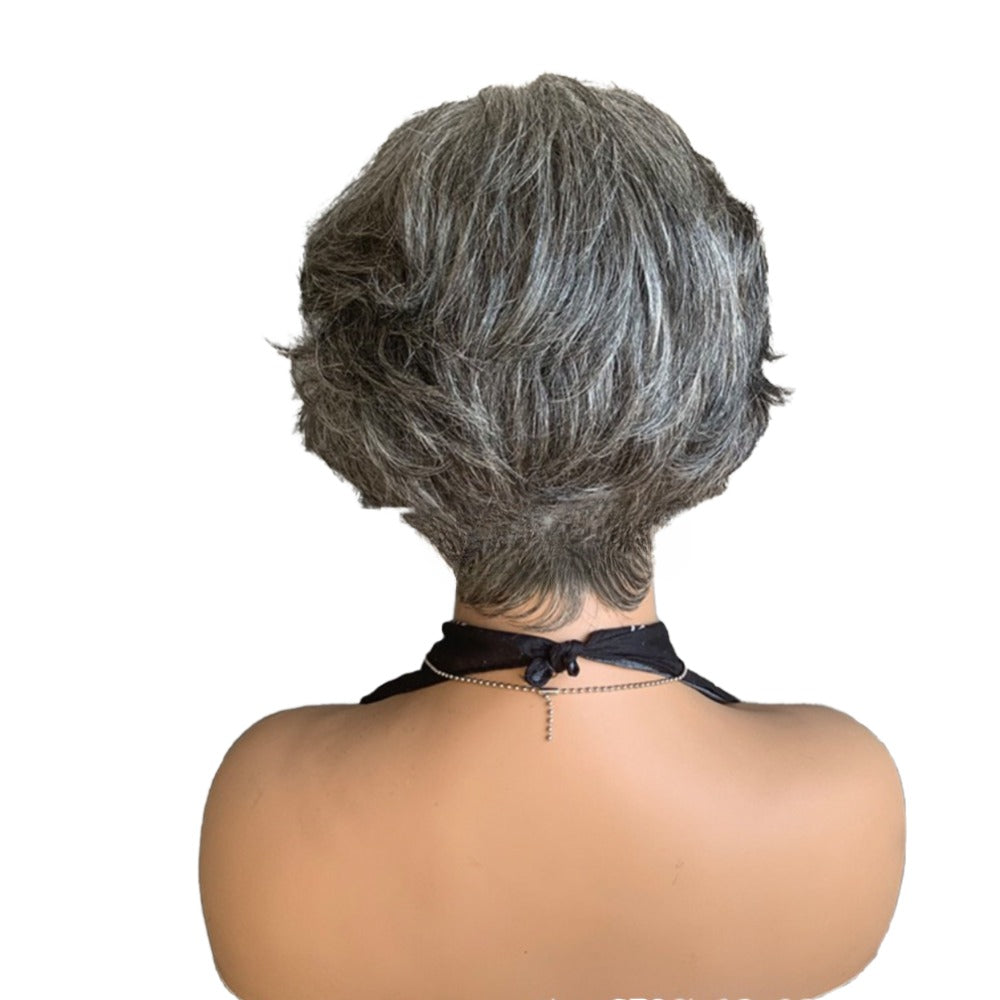 Short Salt and Pepper Wigs Human Hair Pixie Cut Wig for Black Women