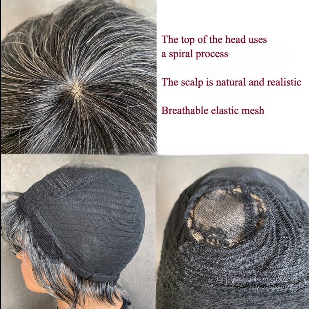 Dark Salt and Pepper Wigs Human Hair Straight Grey Pixie Cut for Black Women