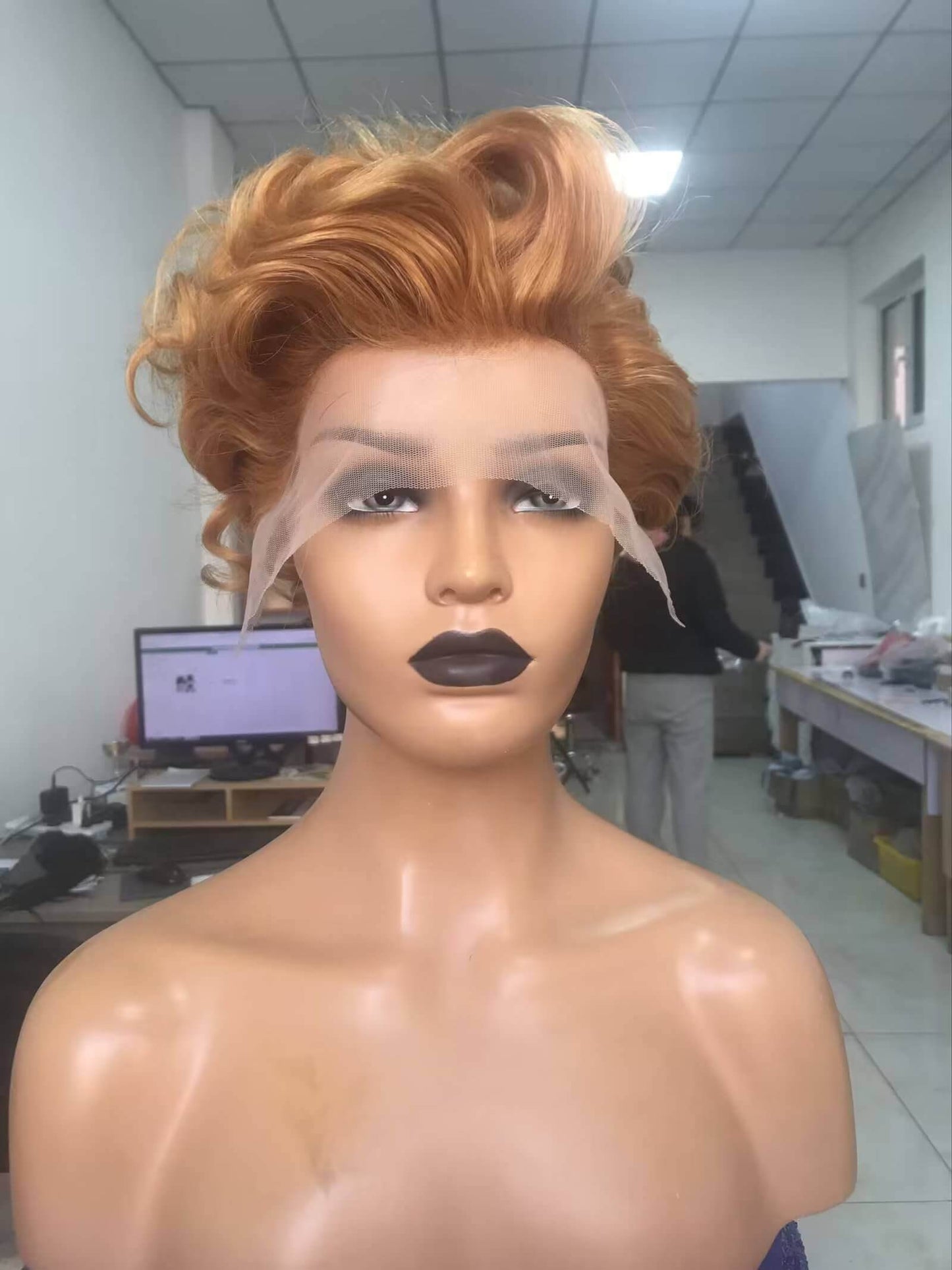 light brown short curly human hair lace front wig