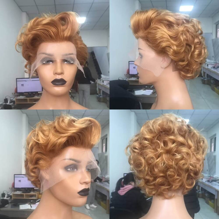 Light Brown Short Curly Human Hair Wig for African American