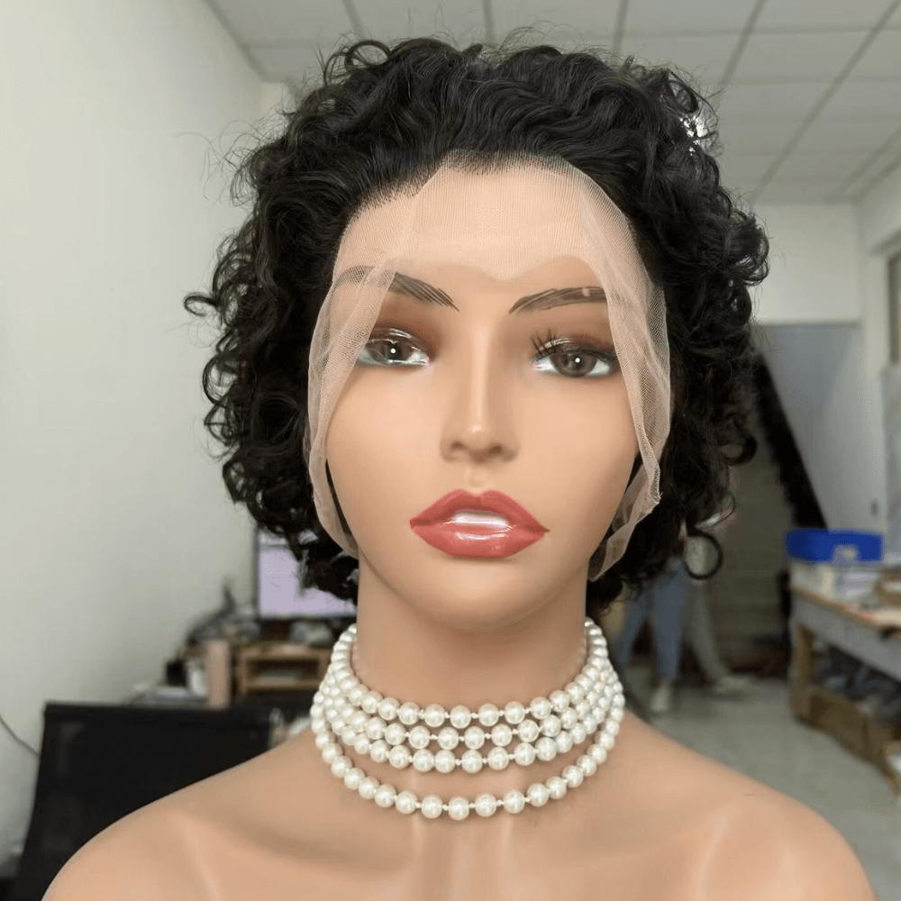 Short Curly Pixie Human Hair Wigs Lace Frontal for Black Women-1