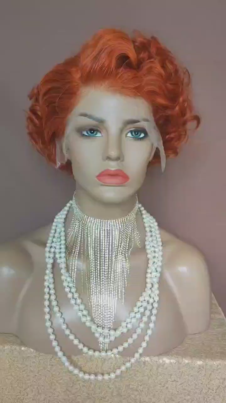 Orange Pixie Cut Wig Lace Frontal Curly Human Hair for African American