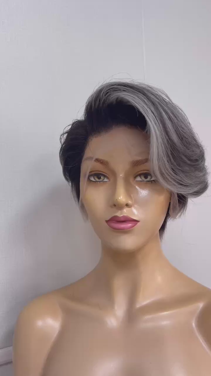Short Grey Pixie Cut Wigs Human Hair Lace Frontal 13x6 for Black Women