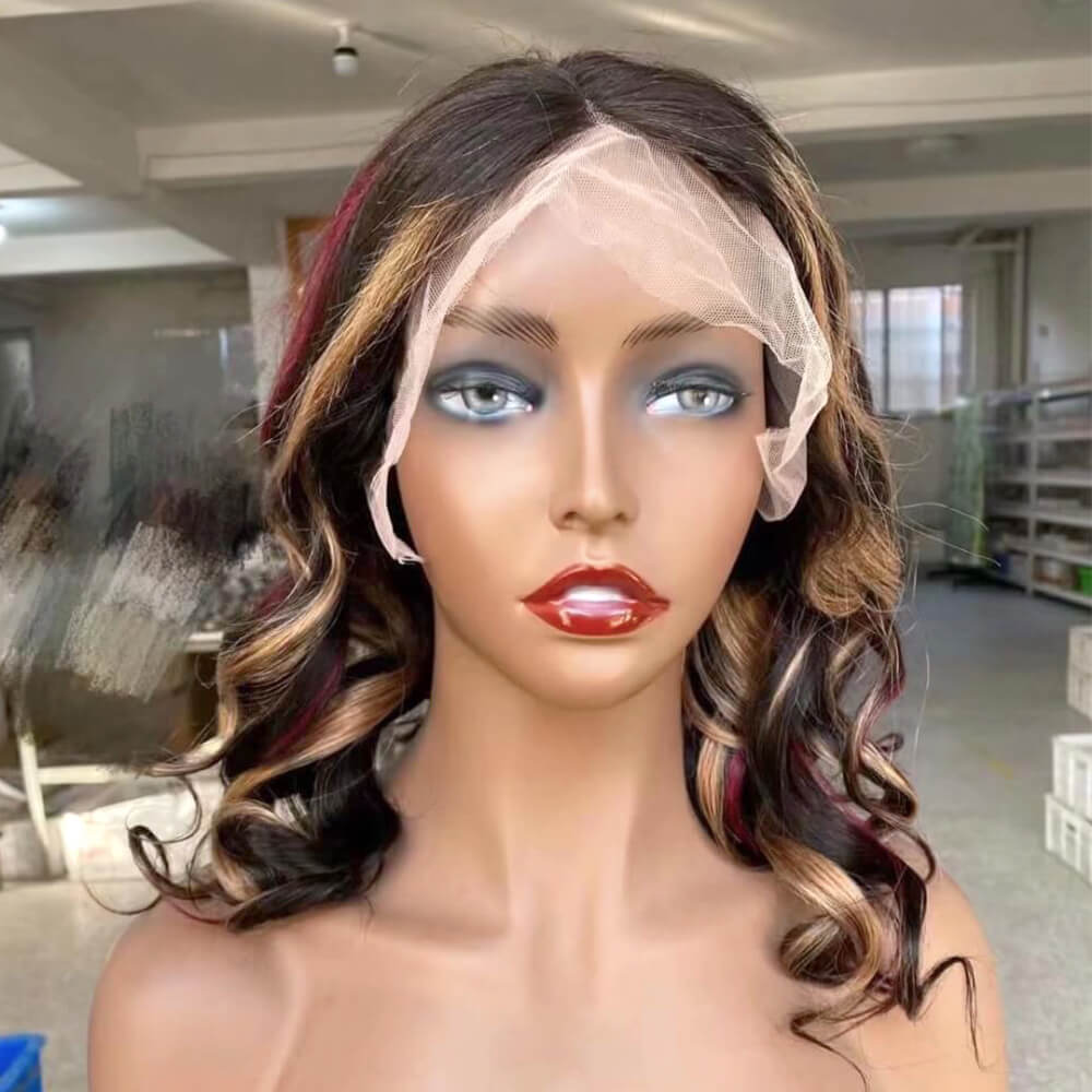 Red Highlight Human Hair Lace Frontal Wig Loose Wave for African American-5
