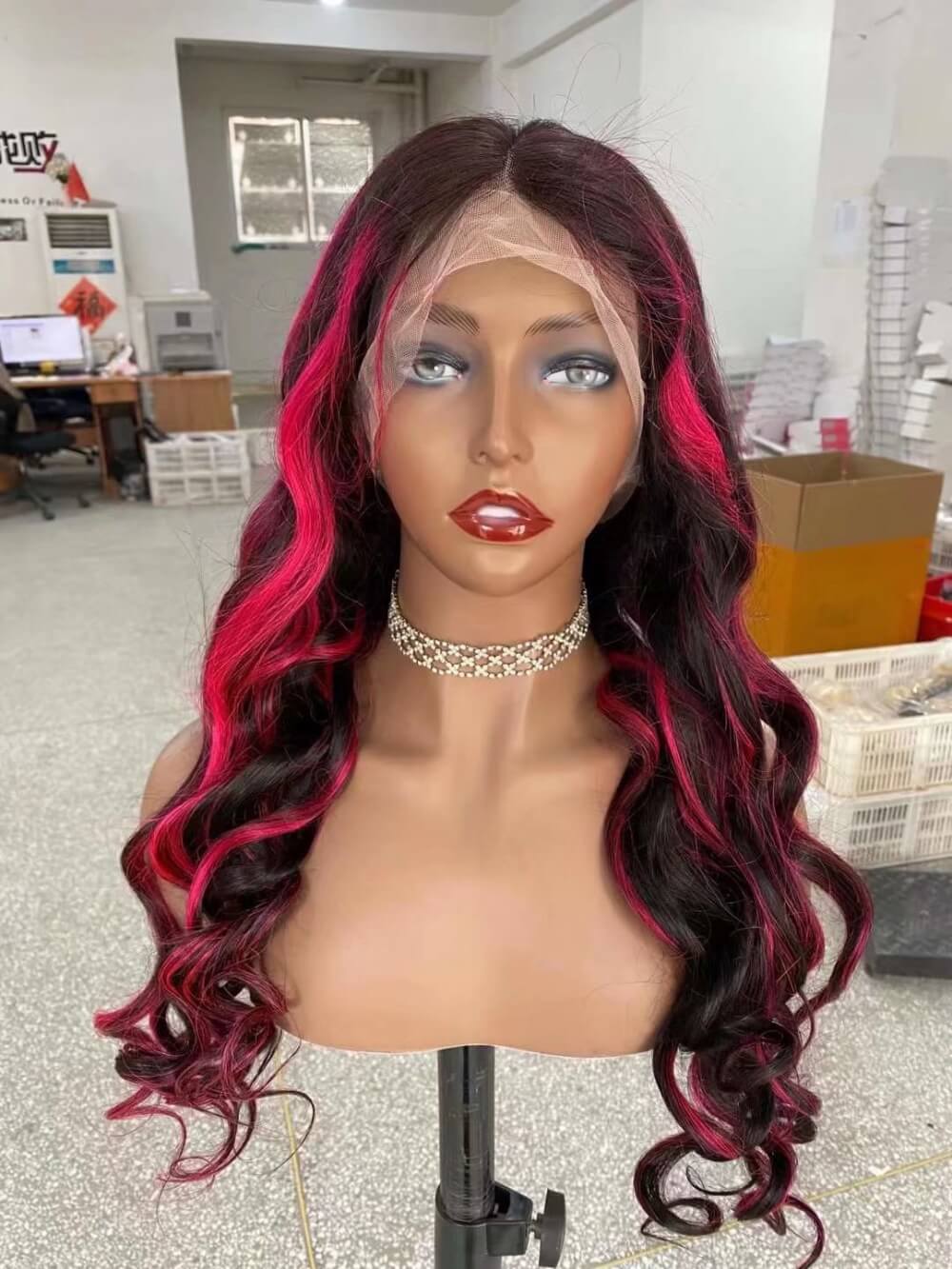 Loose Wave Lace Frontal Wig with Pink Highlight Human Hair for African American-5