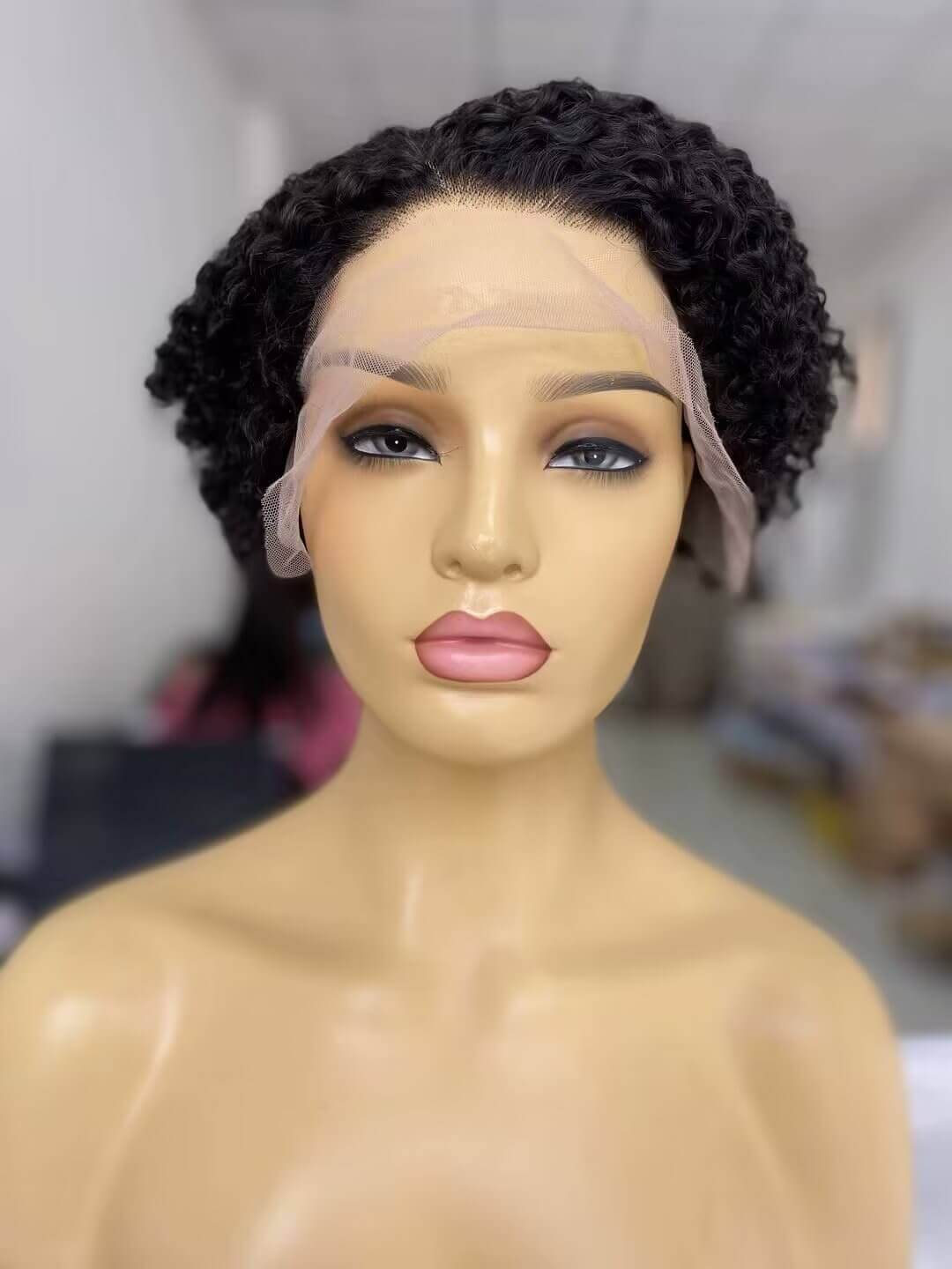short black kinky curl pixie cut lace wig