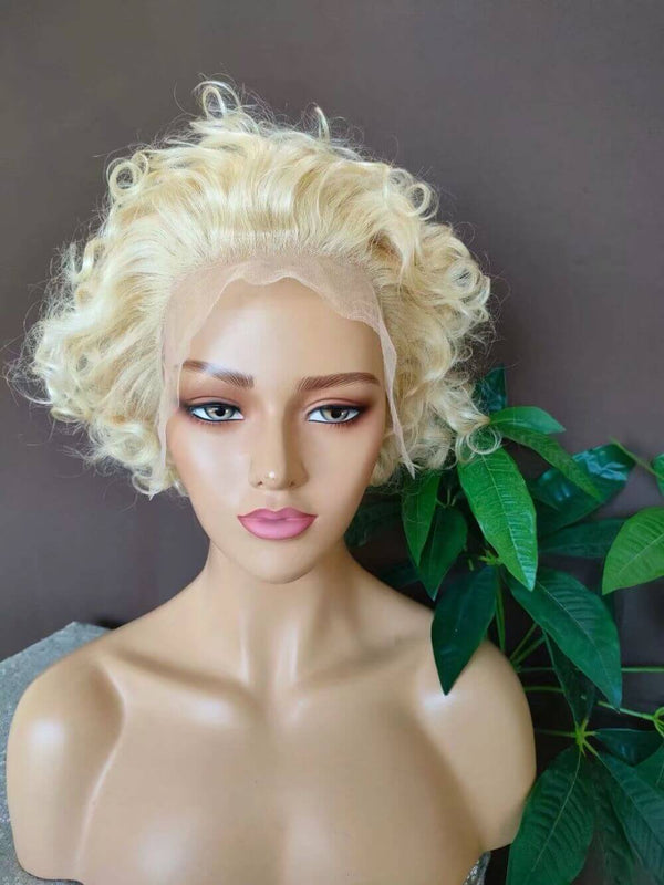 short blonde color pixie cut lace wig