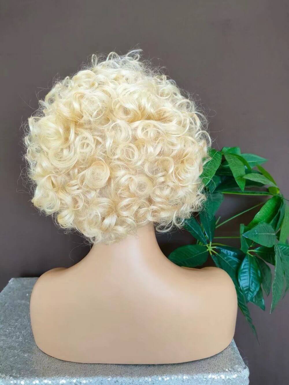 short blonde color pixie cut lace wig curly