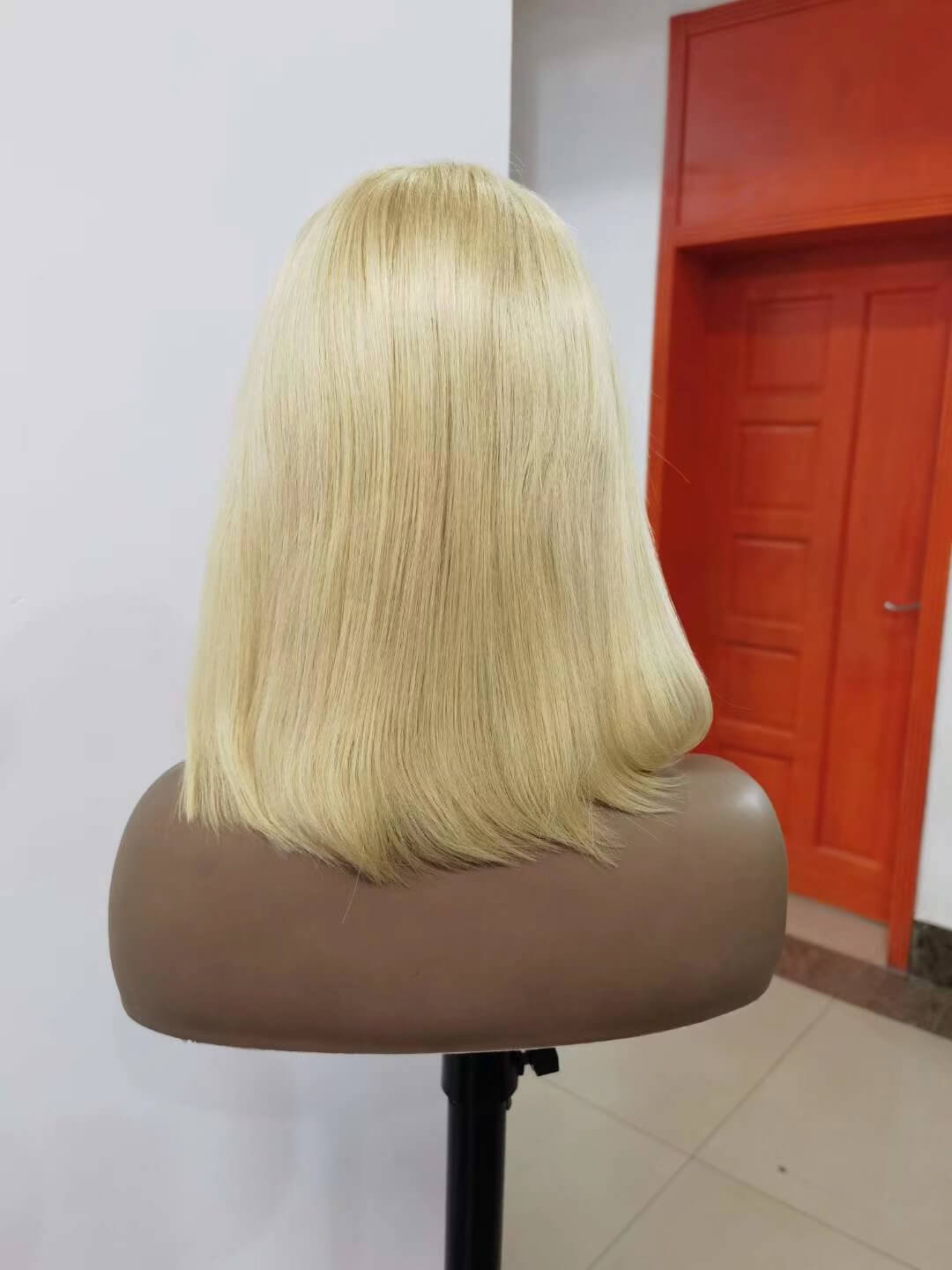 Short Blonde Human Hair Bob Wig with Bangs Lace Frontal for African American-6