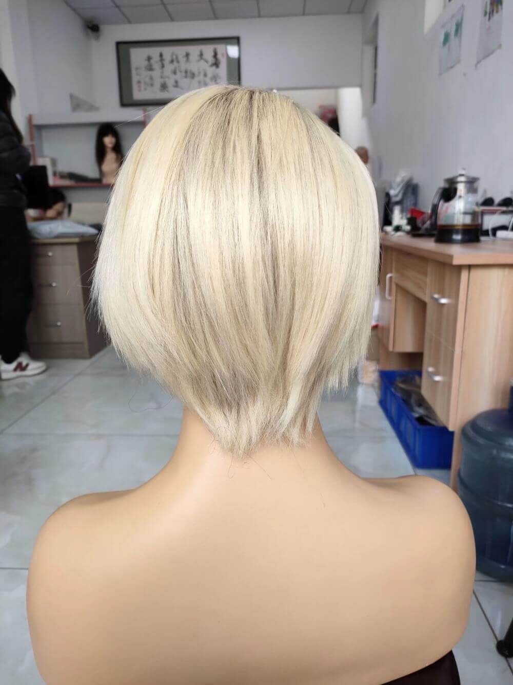 short brown ombre blonde color pixie cut lace wig