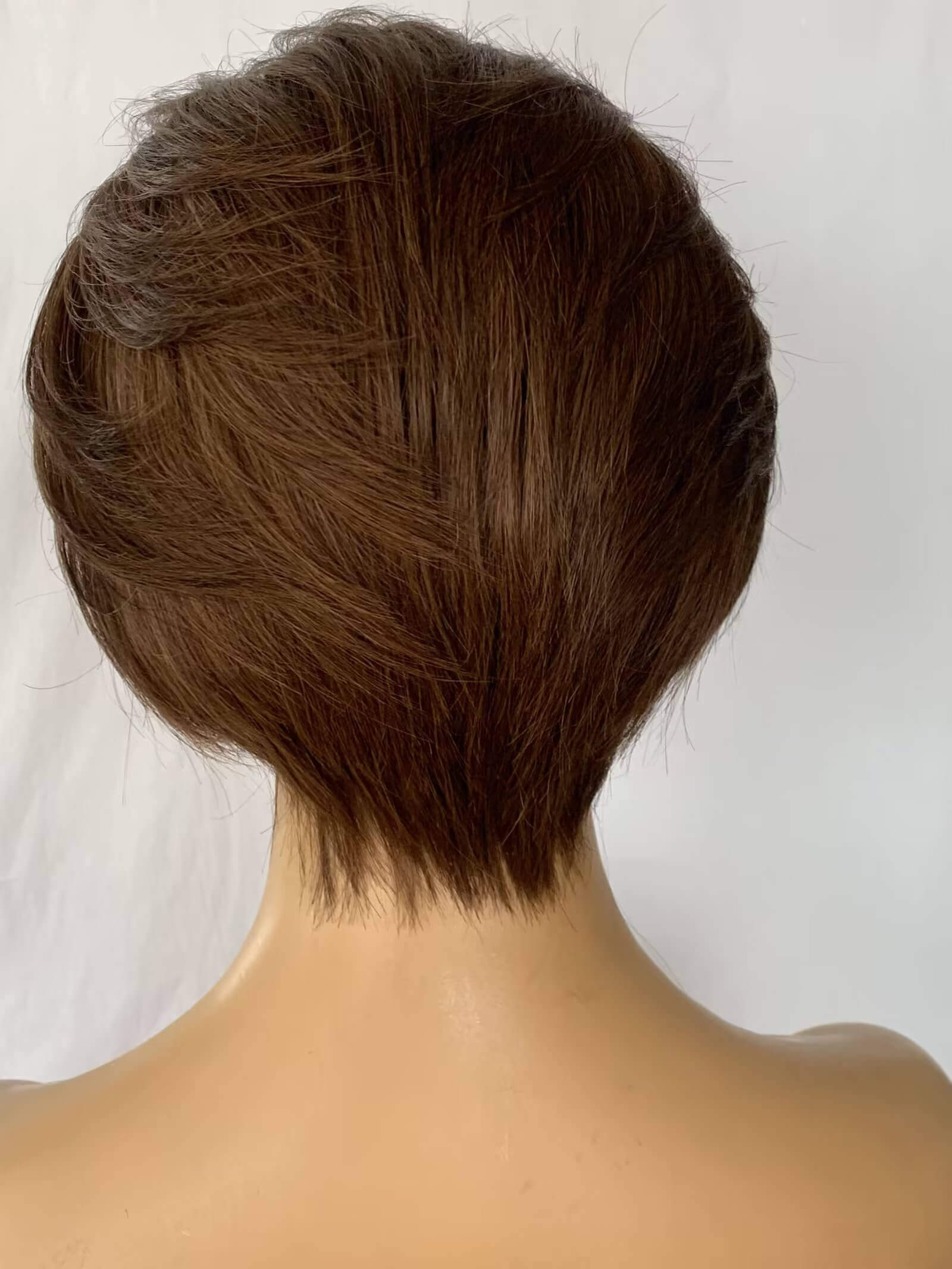 short dark brown straight pixie cut wig