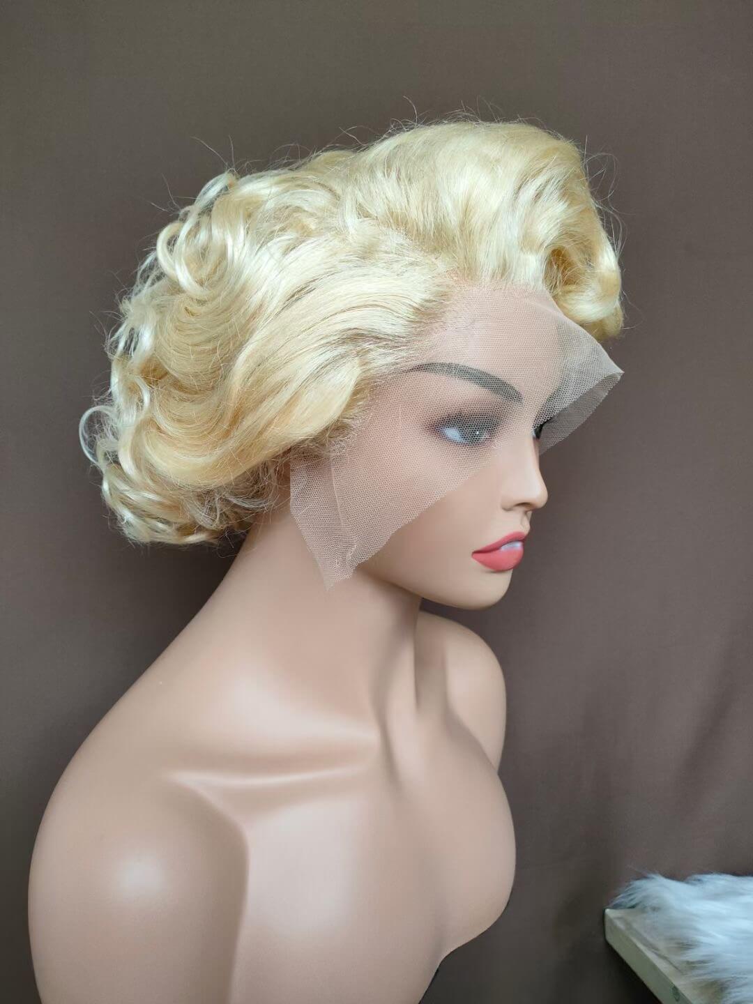 side part curly pixie cuth uman hair wig