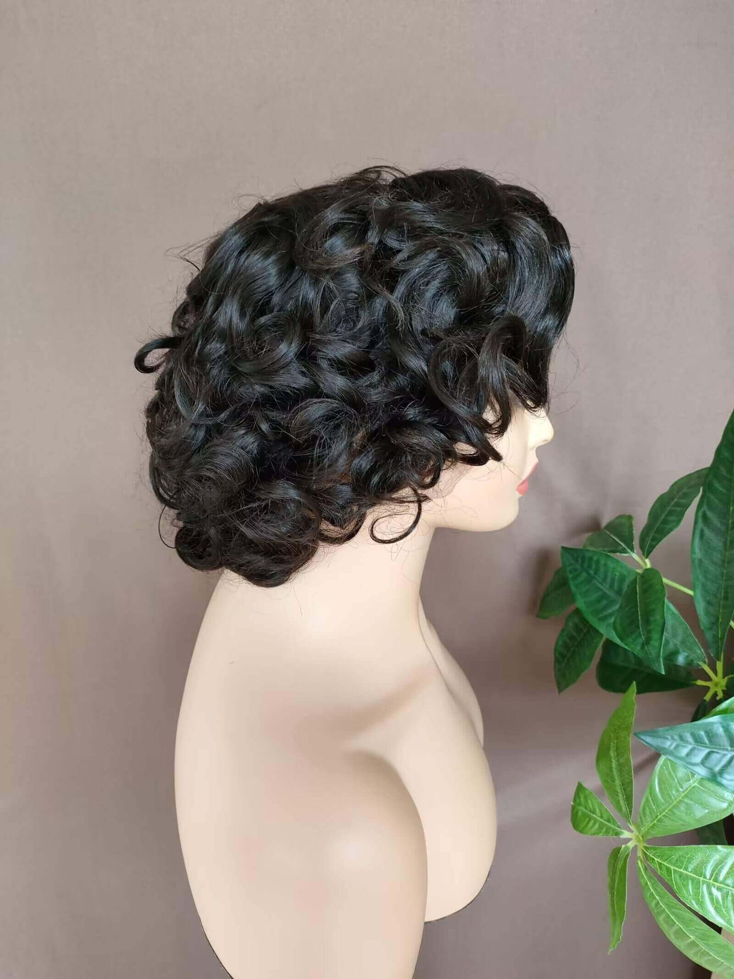 side part short black wave human hair wig