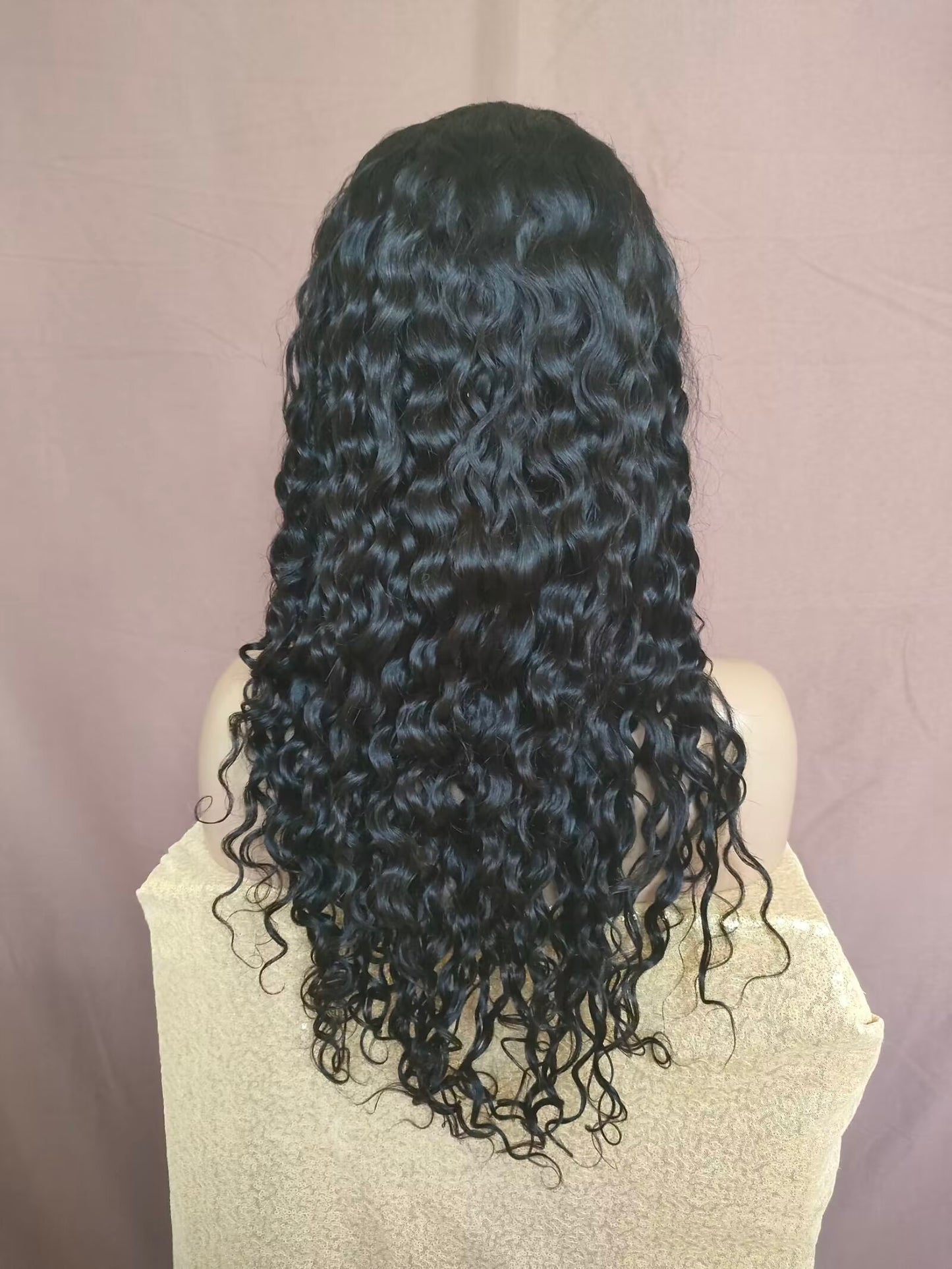 Water Wave Human Hair Lace Frontal Wig Black Color Free Part for Black Women