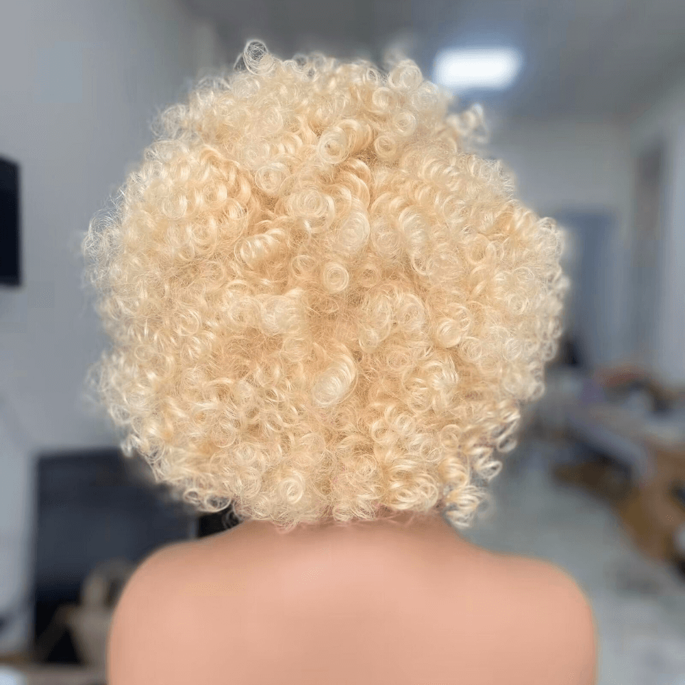 Short Blonde Afro Kinky Wig Lace Frontal Brazilian Hair for Black Women -2
