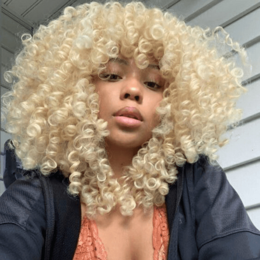 Short Blonde Afro Kinky Wig Lace Frontal Brazilian Hair for Black Women -model