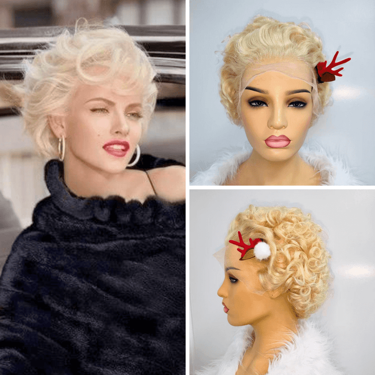 Short Blonde Pixie Cut Wig Wavy Virgin Hair Lace Front Wig for Black Women