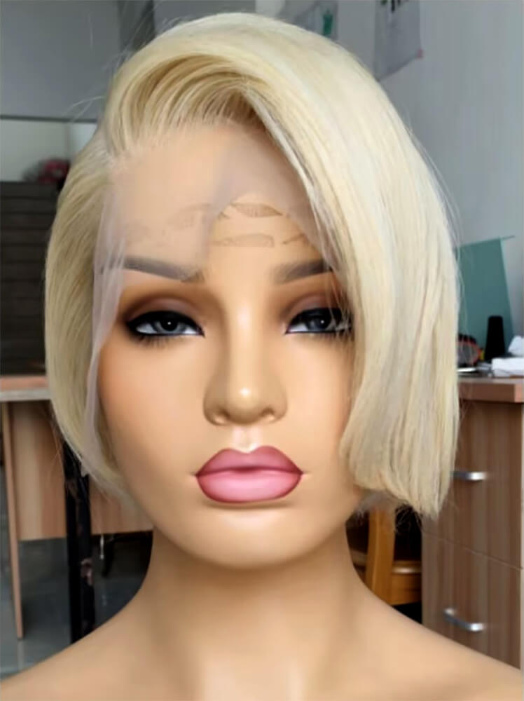 Side Part Blonde bob Wig Lace Frontal Brazilian Hair for Black Women-2