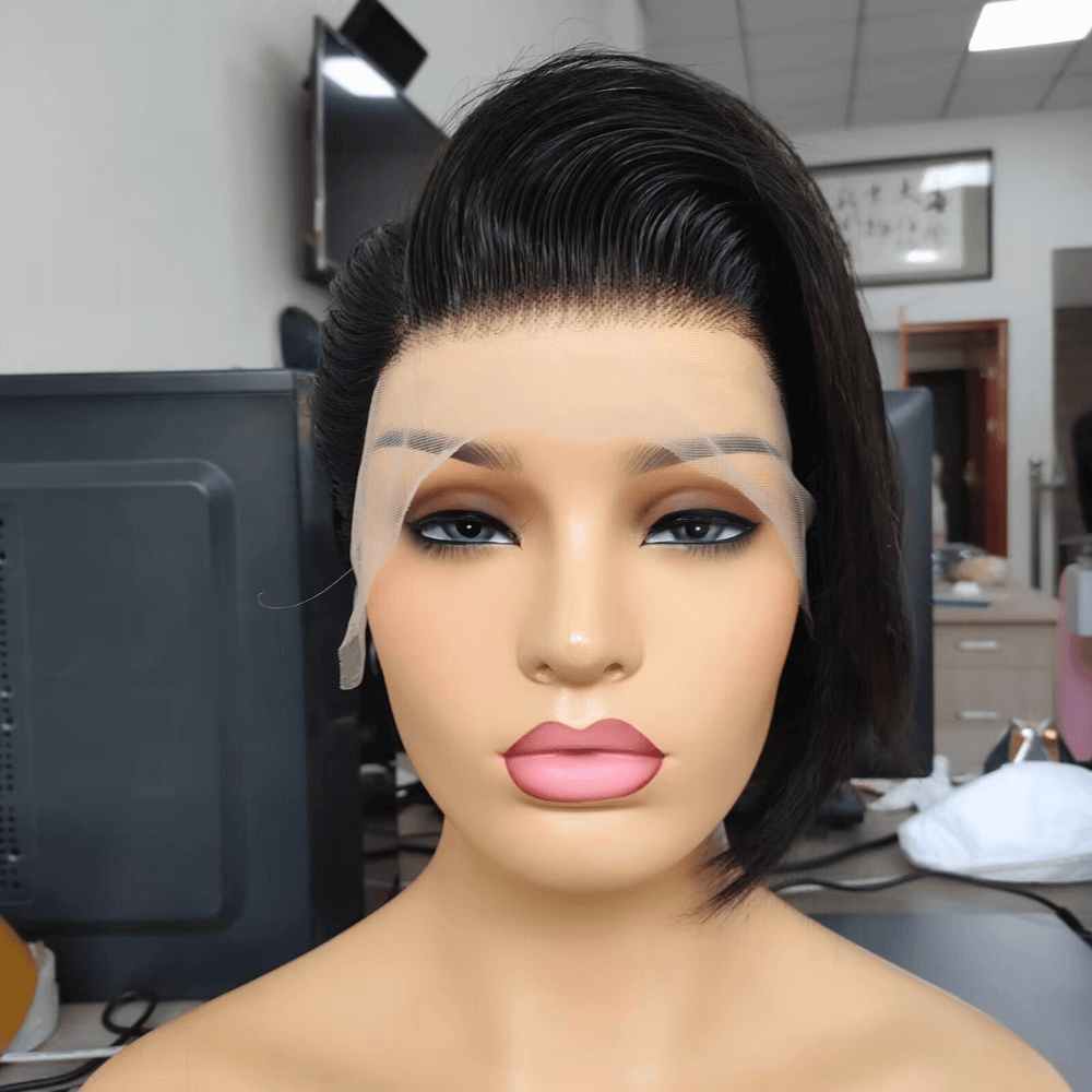 100% Human Hair Pixie Cut Wigs 13x4 Lace Front for African American-1