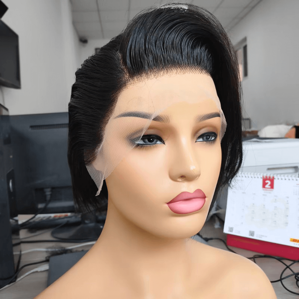 100% Human Hair Pixie Cut Wigs 13x4 Lace Front for African American-2