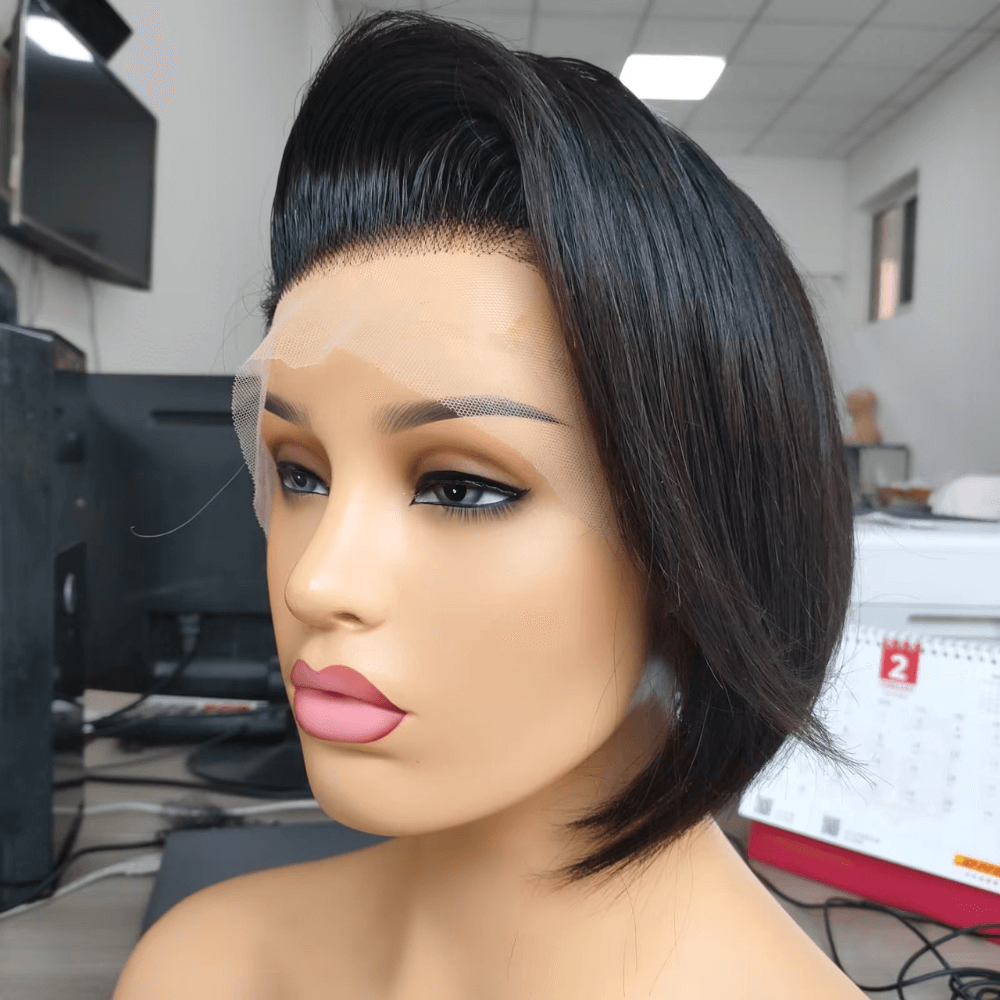 100% Human Hair Pixie Cut Wigs 13x4 Lace Front for African American-3