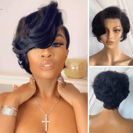 Pixie Cut Lace Front Wigs Human Hair with Side Part Bangs-main