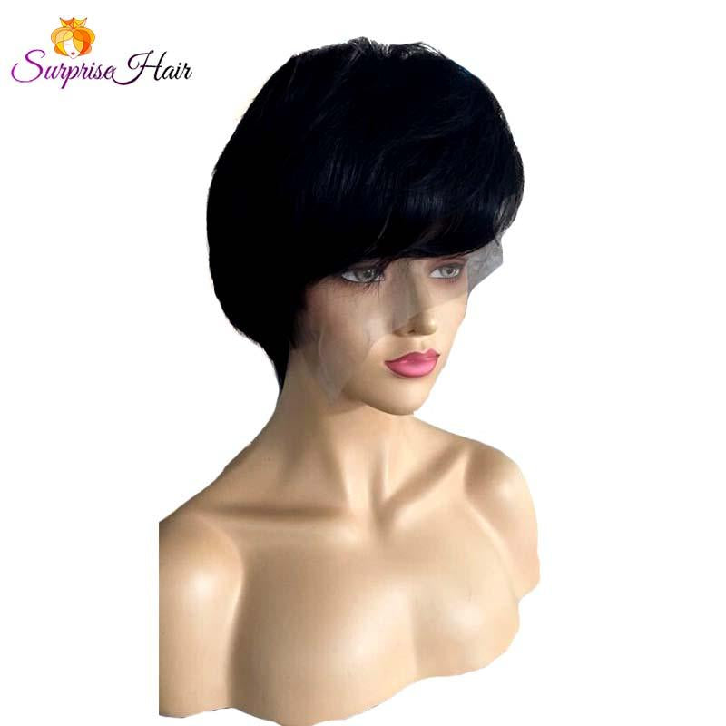 black natural pixie cut human hair wig