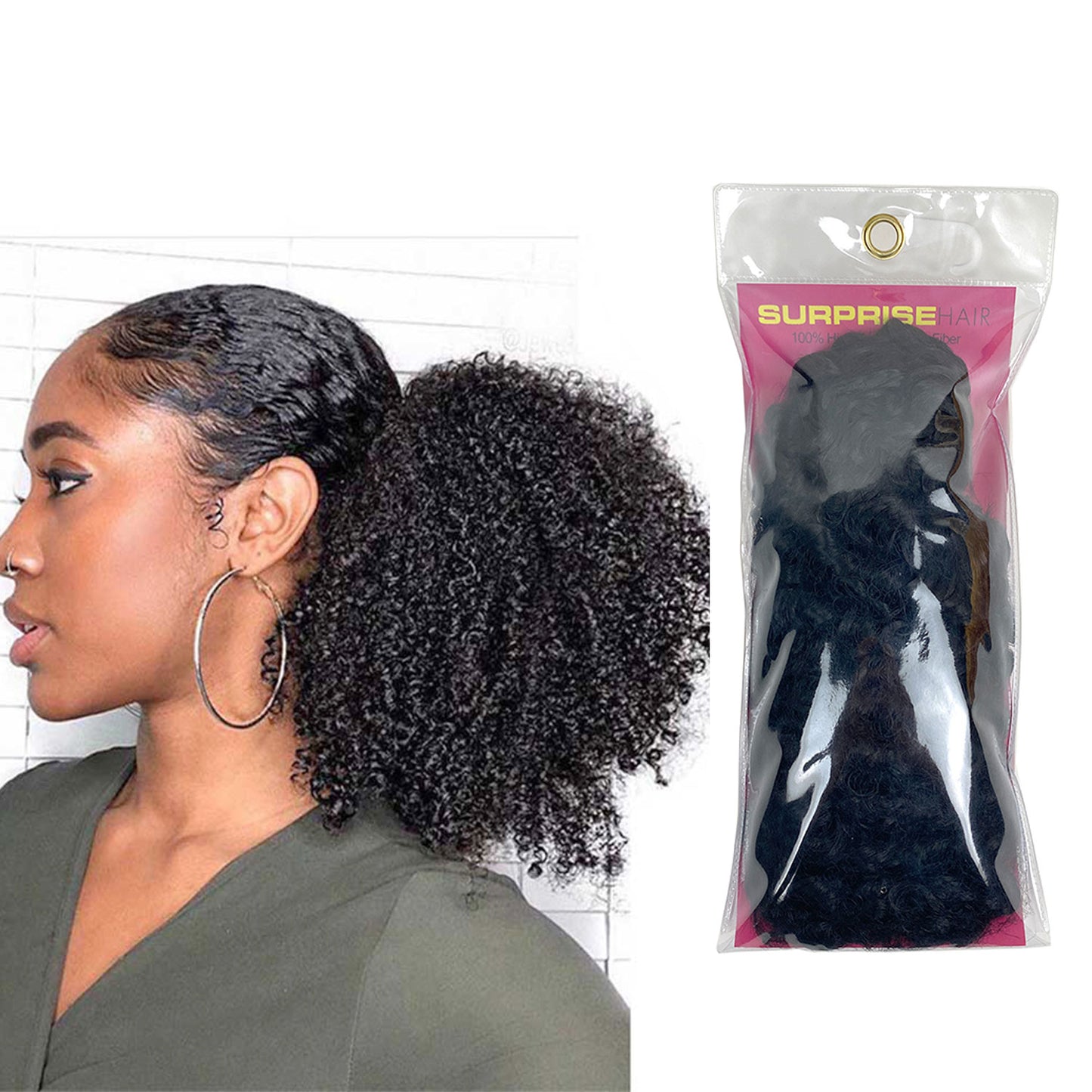 Surprisehair Short Synthetic kinky curly drawstring ponytail for Black Women