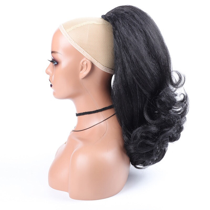 #1 Black 16inch Yaki Straight Drawstring Ponytail Hair Extension