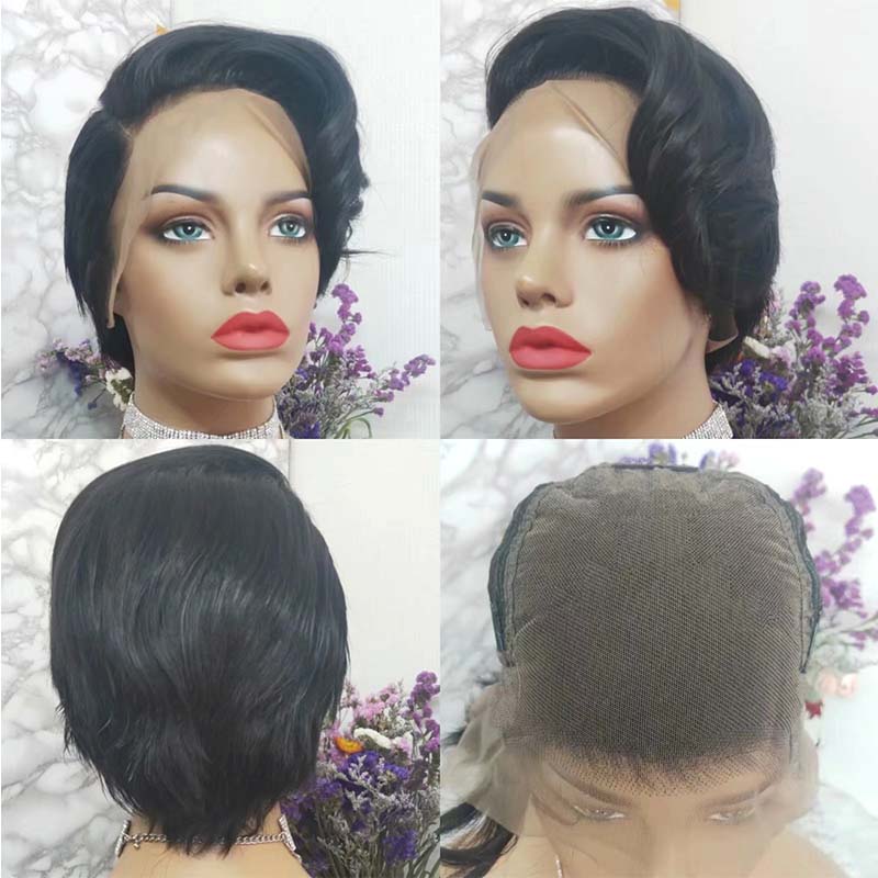 Short Human Hair Pixie Cut Wig Wave
