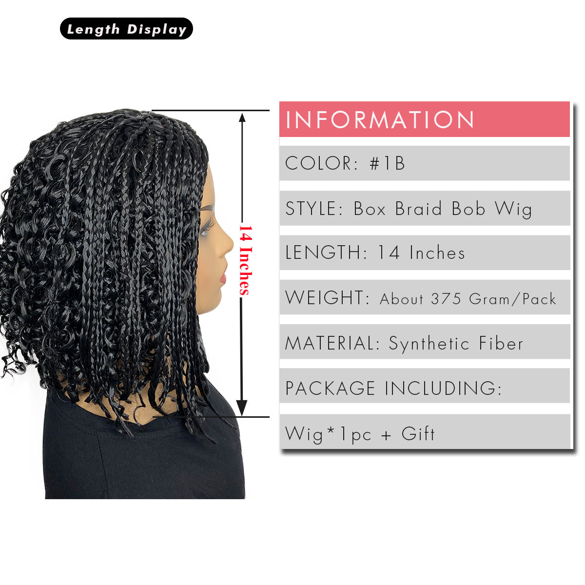 Short black curly box Braided Bob Wig 14inch