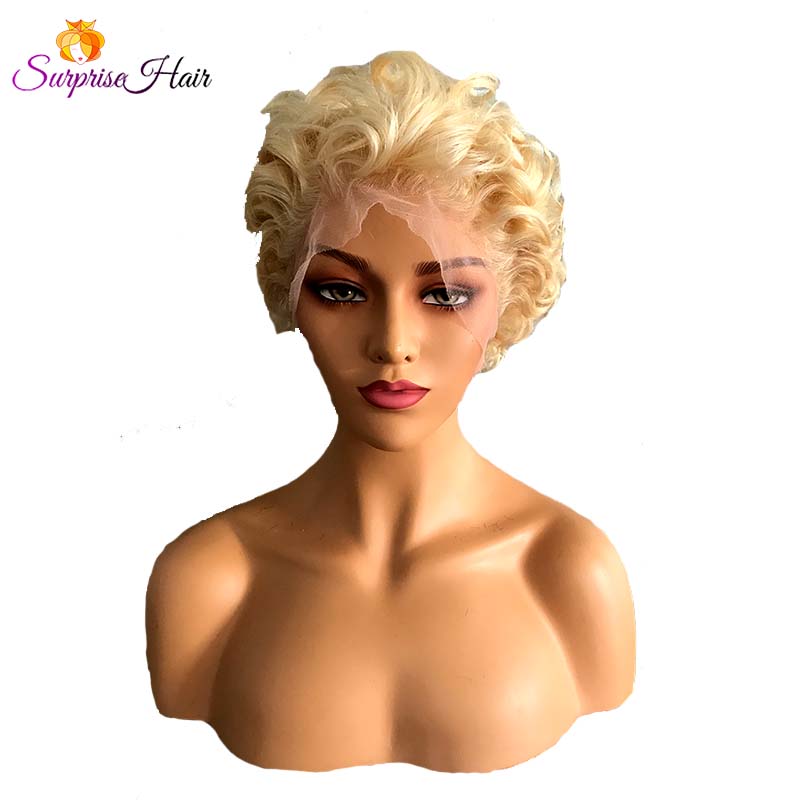 Short Blonde curly Pixie Cut Wig 13x6 lace