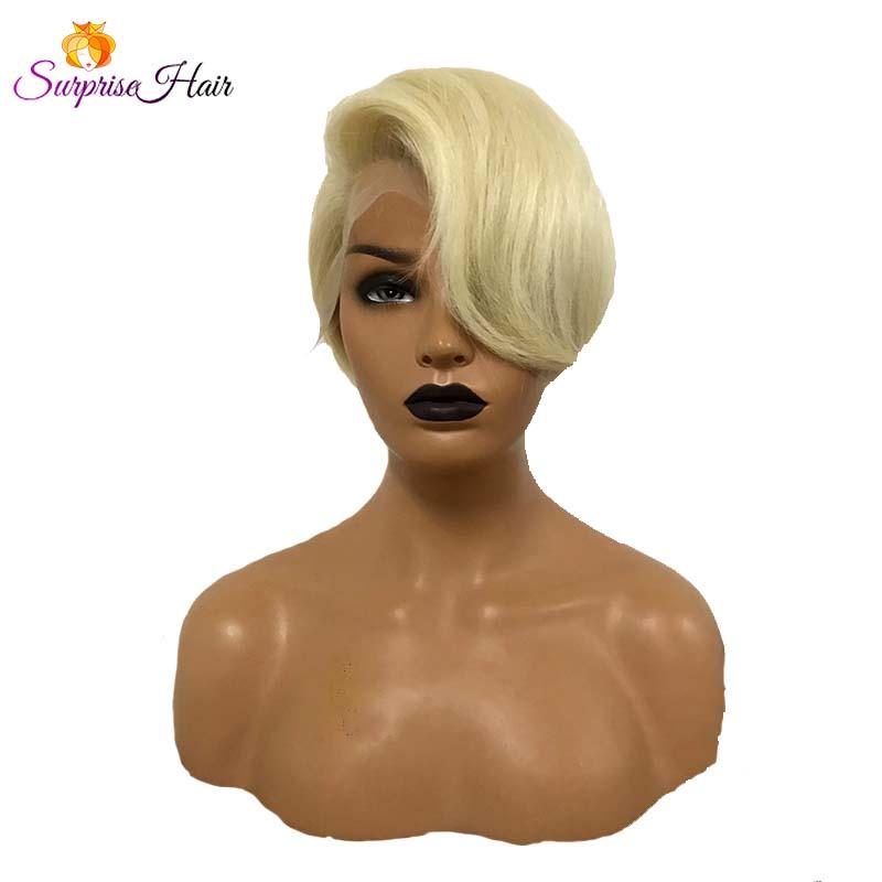 Short Blonde BOB Pixie Cut Wig Full Lace Human Hair