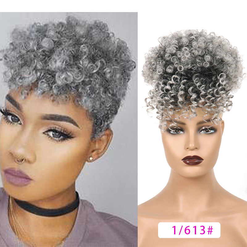 grey Afro Puff With Bangs