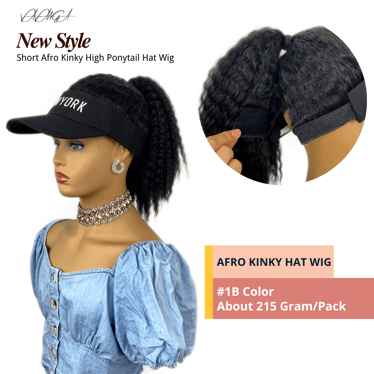 BLACK BLACK Hat Wig Black Hair with Hat Black Baseball Cap with Hair for Black Women