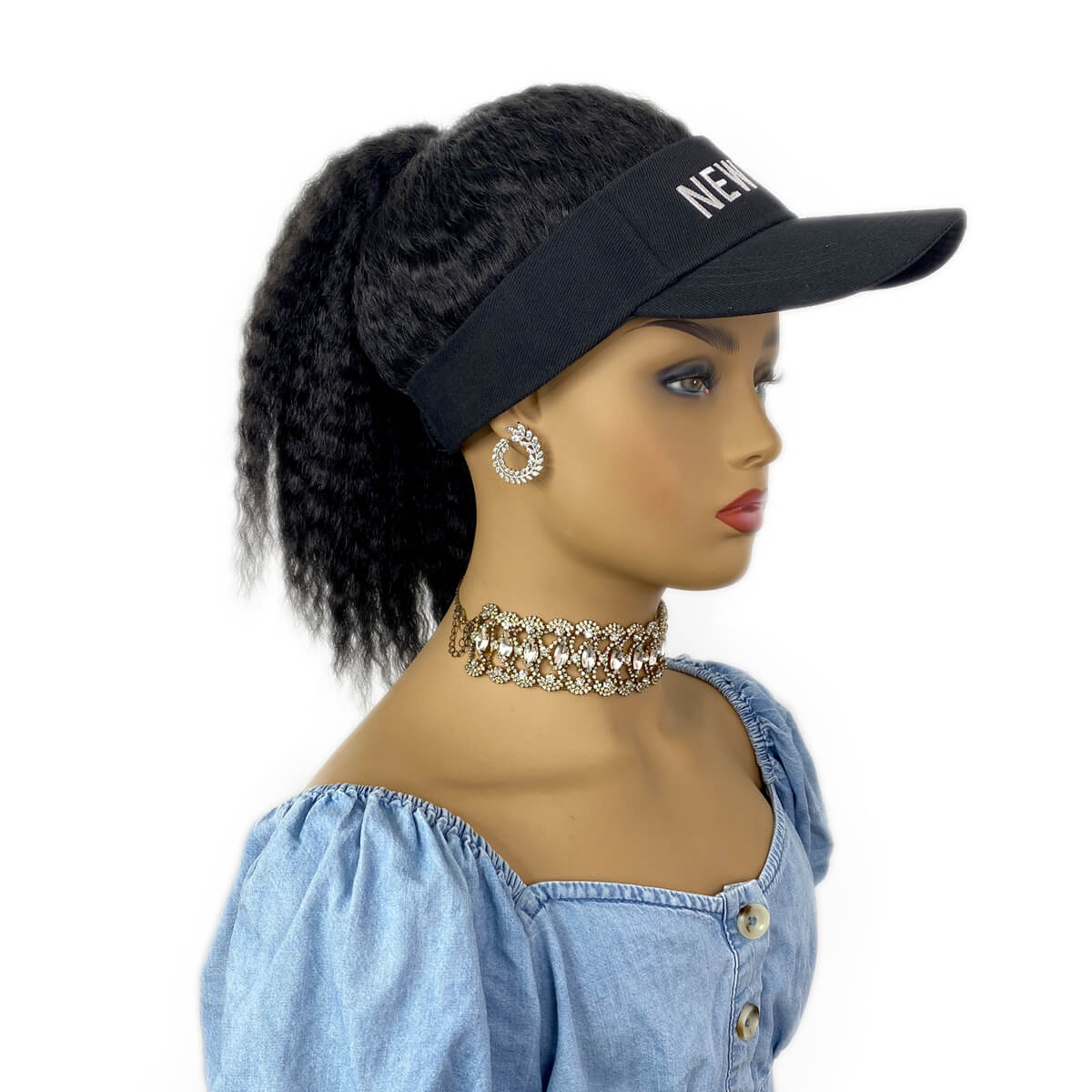 BLACK Hat Wig Black Hair with Hat Black Baseball Cap with Hair for Black Women