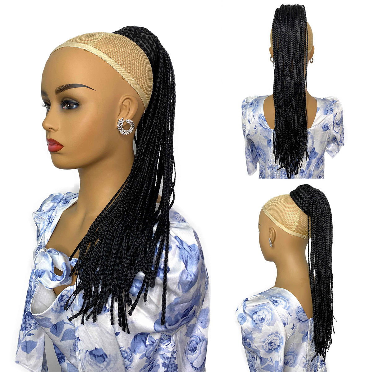 Micro Box Braided Ponytail Drawstring Hair Extension Black Ponytail
