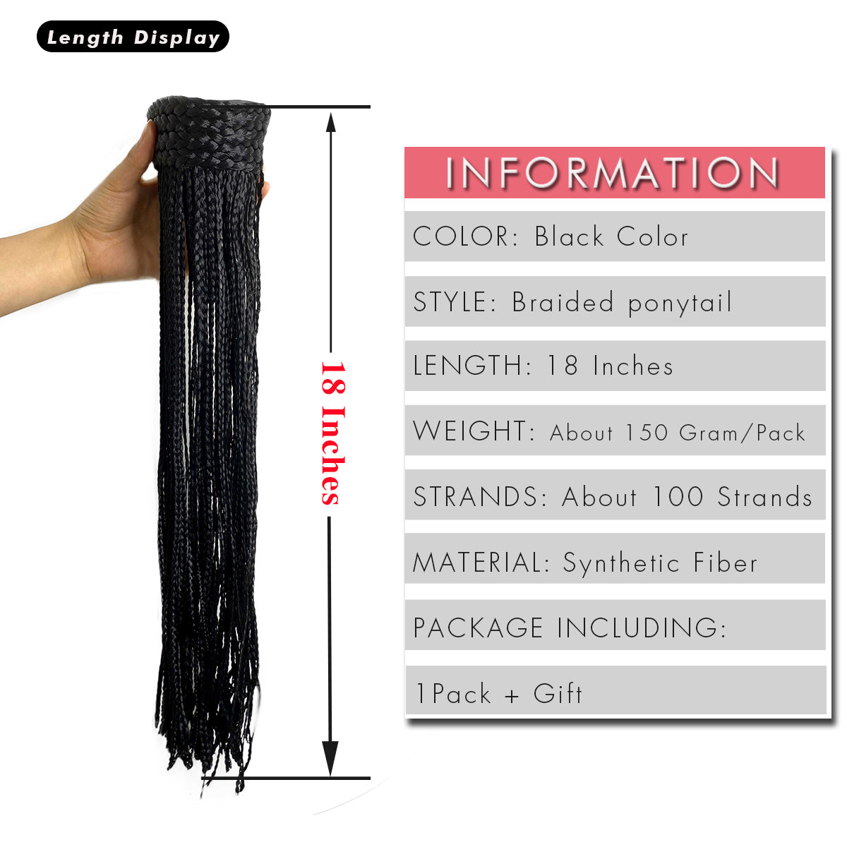 Micro Box Braided Ponytail Drawstring Hair Extension Black Ponytail VAVANGA